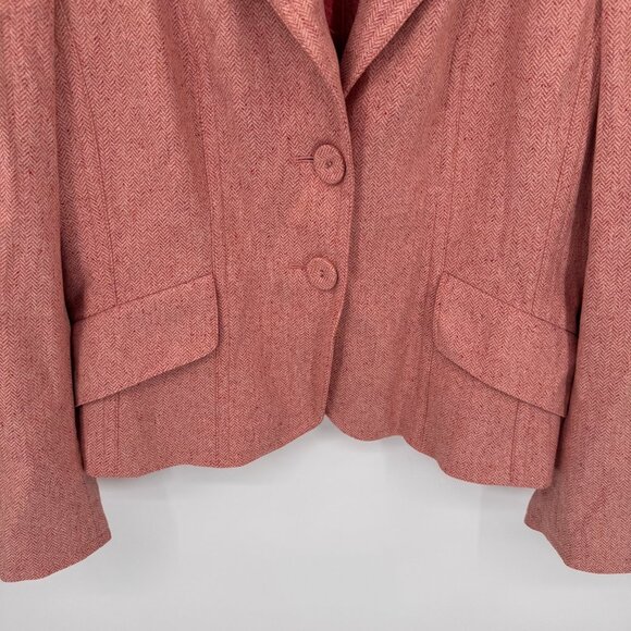 Ann Taylor‎ Coquette Blazer Jacket Womens 14 Pink Wool Silk Blend Pockets Lined - Picture 3 of 10